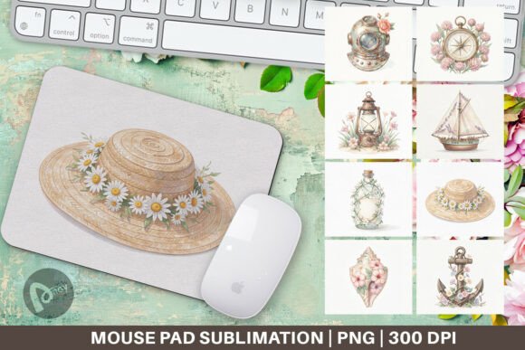 Coastal Summer Watercolor Mouse Pad PNG