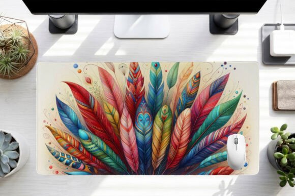 Colorful Feathers Desk Mat PNG