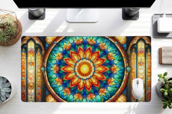 Elevate Your Workspace with a Stained Glass Desk Mat PNG
