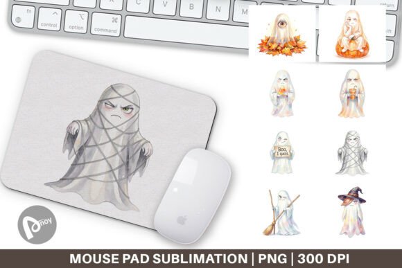 Enhance Your Workspace with the Watercolor Autumn Ghost Mouse Pad PNG
