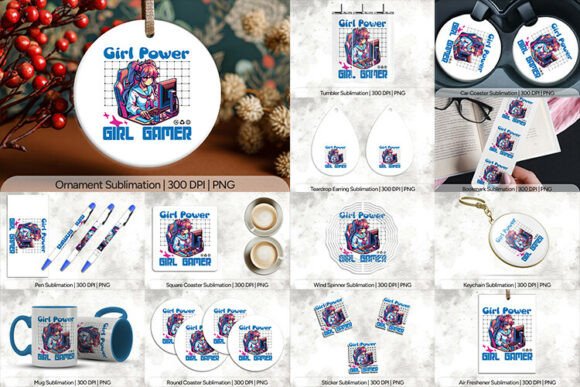 Girl Power Gamer Cartoon PNG Design for Crafters and Creators