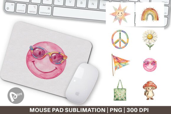 Groovy 70s School Watercolor Mouse Pad: A Nostalgic Touch for Your Workspace