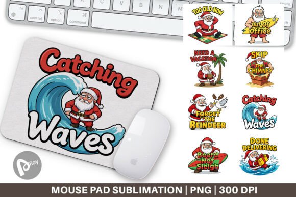 Grumpy Surfer Santa Mouse Pad