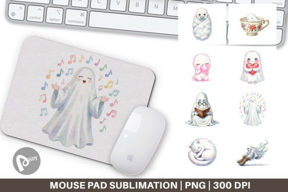 Kawaii Pastel Sleepy Ghost Mouse Pad PNG: A Cute and Practical Addition to Your Workspace
