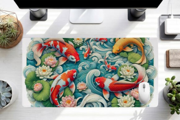 Koi Fish Pond Desk Mat PNG: Elevate Your Workspace with Digital Elegance