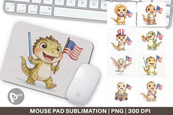 Patriotic Dinosaur Watercolor Mouse Pad