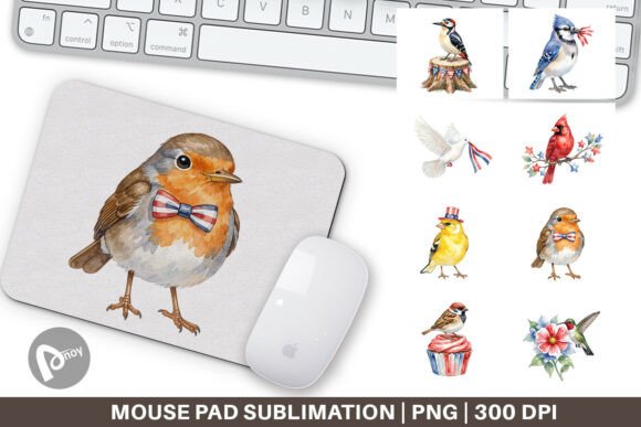 Patriotic Watercolor Birds Mouse Pad PNG