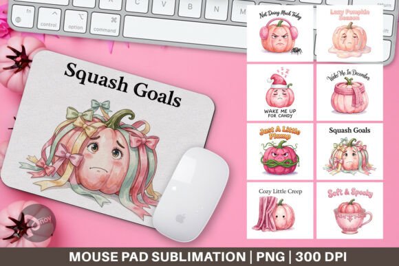 Pink Watercolor Pumpkin Mouse Pad PNG & Sublimation Designs: Transform Your Desk into a Creative Haven