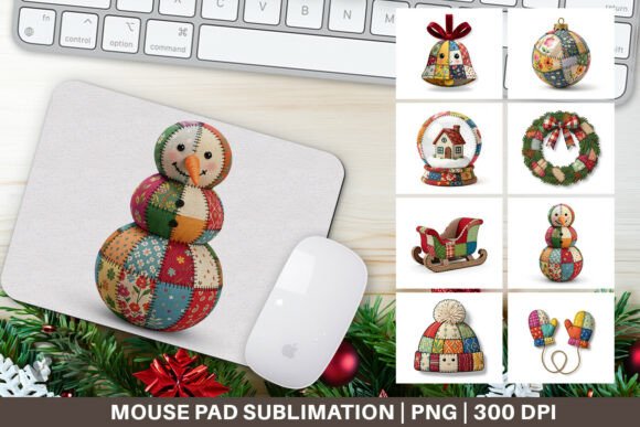 Quilted Winter Patchwork Mouse Pad PNG for Sublimation