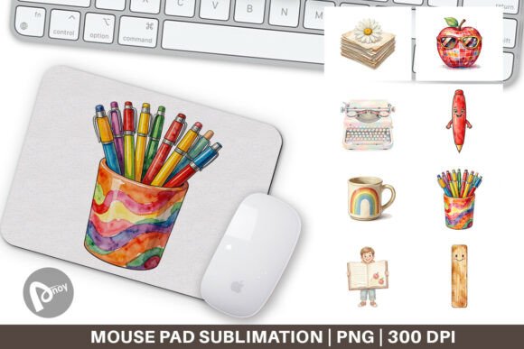 Retro Groovy School Mouse Pad PNG Design