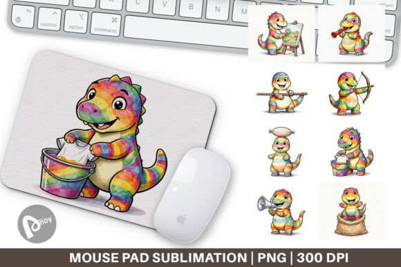 Retro Summer Camp Dino Mouse Pad PNG