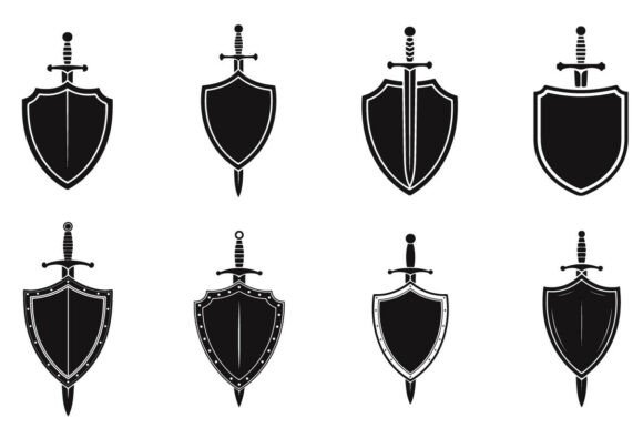 Shield and Sword Silhouette Bundle SVG
