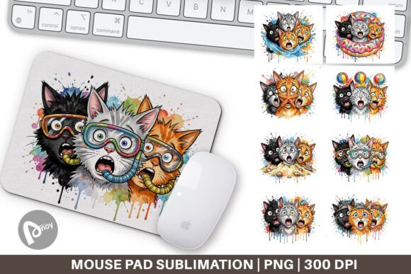 Shocked Beach Cat Heads Sketch Mouse Pad: A Creative and Functional Addition to Your Workspace