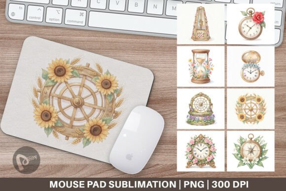 Vintage Botanical Clock Mouse Pad PNG: Where Timeless Art Meets Everyday Productivity