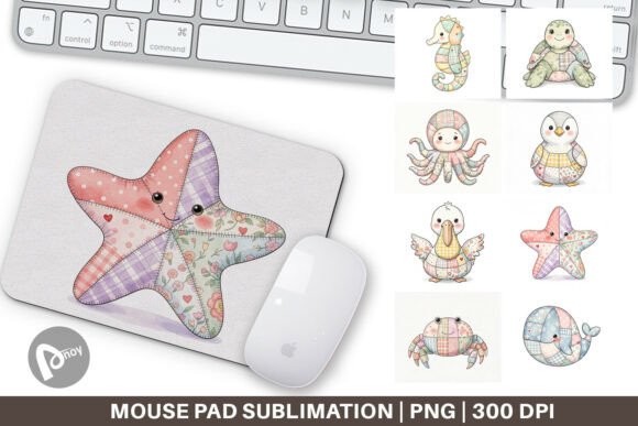 Watercolor Beach Patchwork Mouse Pad PNG