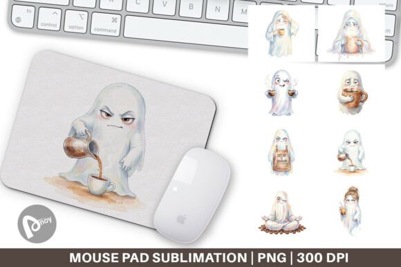 Watercolor Coffee Ghost Mouse Pad PNG: A Creative Addition to Your Workspace