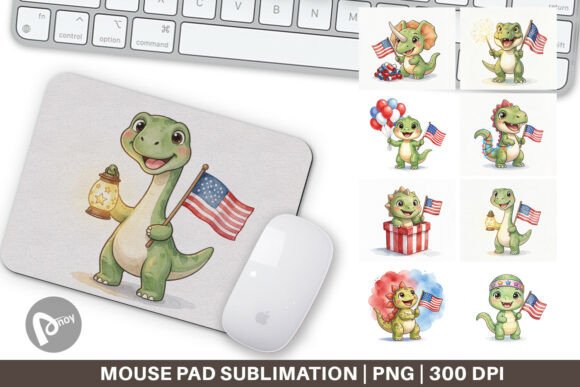 Watercolor Firework Dino Mouse Pad PNG