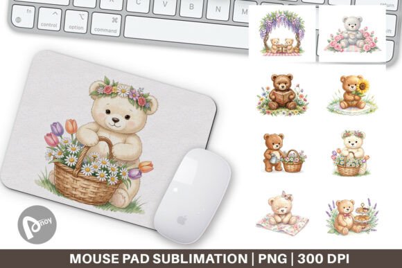 Watercolor Floral Garden Bear Mouse Pad for a Beautiful and Functional Workspace