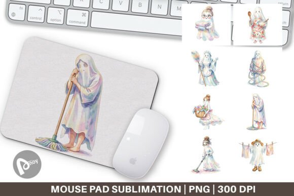 Watercolor Housework Ghost Mouse Pad PNG: A Stylish Addition to Your Workspace