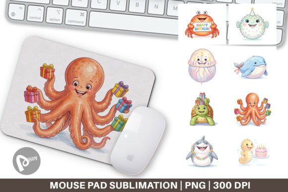Watercolor Ocean Birthday Mouse Pad