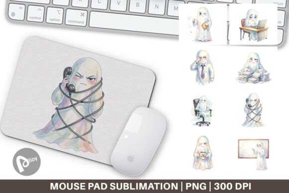 Watercolor Office Ghost Mouse Pad PNG