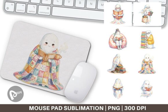 Watercolor Reading Ghost Mouse Pad PNG: A Creative Addition to Your Workspace