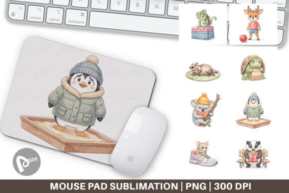 Watercolor School Animal Mouse Pad PNG