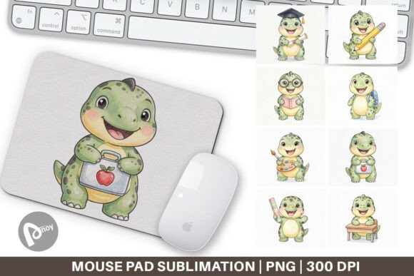 Watercolor School Dinosaur Mouse Pad