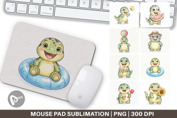 Watercolor Summer Dinosaur Mouse Pad PNG